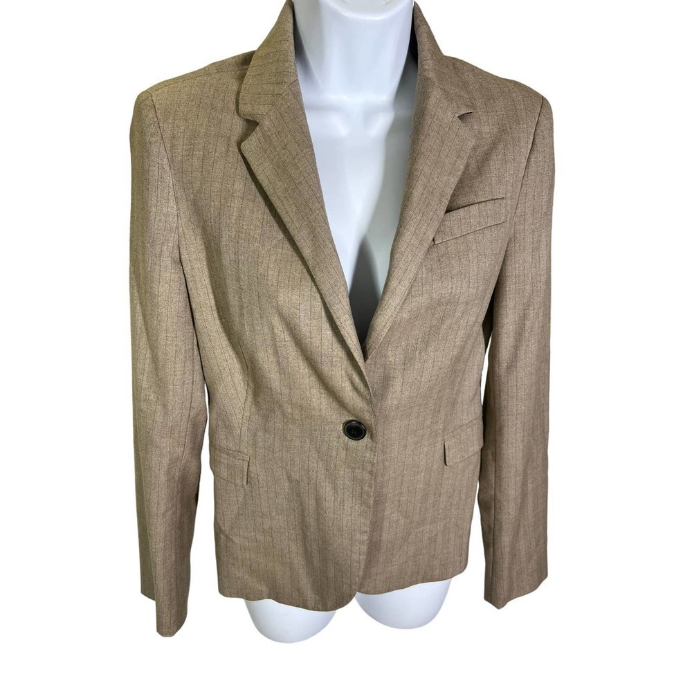 Zara Basic Brown Striped Single Button Blazer Jac… - image 1